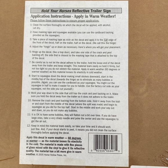 NEW Old Stock READ DESCRIPTION HOLD YOUR HORSES Reflective Horse Trailer Sign - Picture 5 of 6